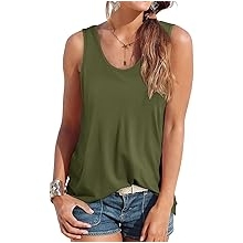 Women Scoop Neck Flowy Loose Fit Tank Top Sleeveless Summer Tops Shirts
