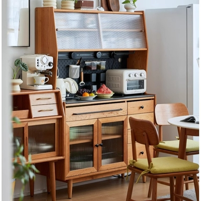 Solid Wood Sideboard Cherry Wood Kitchen Living Room Integrated Wall Small Apartment Light Luxury Coffee Cabinet Rock Board Storage Cabinet