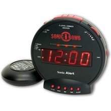 Sonic Bomb Dual Extra Loud Alarm Clock with Bed Shaker, Black | Sonic Alert Vibrating, Heavy Sleepers, Battery Backup | Wake with a Shake