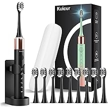 Sonic Electric Toothbrush for Adults and Kids, Comes with 10 Brush Heads &amp; Travel Case, 5 Modes with 2 Minutes Built in Smart Timer, One Charge for 90 Days, 42,000 VPM Motor (Black)