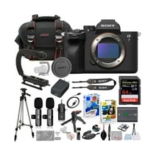 Sony a7 IV Mirrorless Camera Bundle + Wireless Microphone System + Accessory Package Including 64GB Extreme Memory, U-Grip, Case, Tripod, Software and More 25 Items