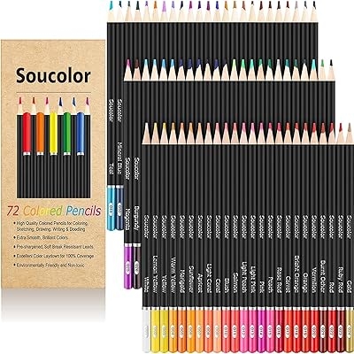 Soucolor 72-Color Colored Pencils for Adult Coloring Books, Soft Core, Back to School Supplies, Smooth Coloring Pencils for Kids Sketching, Drawing, Blending, Shading, Arts & Crafts Supplies Gift