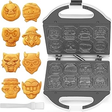 Spooky Mini Waffle Maker for Kids, Mini Pancake Maker Machine, Electric Small Waffle Iron, 8 Fun Character Waffle Maker, Gift for Christmas Halloween, White