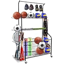 Sport euipment Storage, Garage Sports Equipment Organizer, Ball Storage Rack for Sport Gear, Rolling Sports Ball Storage Cart with Wheels, Indoor/Outdoor
