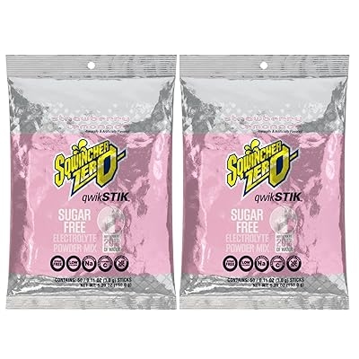 Sqwincher Zero Qwik Stik - Sugar Free Electrolyte Powdered Beverage Mix, 50 Count Bag, 2 Pack 100 Sticks Total Strawberry Lemonade