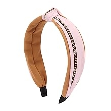 Statement Fashion Headband - Hair Accessories Bow Criss Cross Tie, Turban Fabric Wrap Bohemian Top Knot, Faux Pearl, Rattan Straw, Plaid, Gingham Top Knot Chain Scarf - Pink