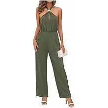 Summer Jumpsuits for Women Sleeveless Halter Backless Pants Romper Dressy Wide Legs One Piece Outfits