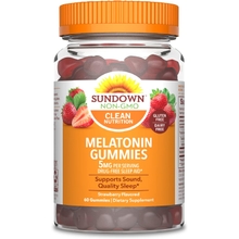 Sundown Melatonin 5mg Gummies for Sleep Support, Non-GMO, Dairy-Free, Gluten-Free, Natural Strawberry Flavor, 60 Count