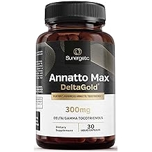 Sunergetic Premium Annatto Tocotrienol Supplement with DeltaGold Tocotrienols Vitamin E 300 mg Supports Liver, Immune & Heart Health - Delta + Gamma Tocotrienols 30 Liquid Capsules