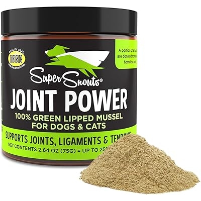 Super Snouts Joint Power 100% Green Lipped Mussels for Dogs & Cats - Dog Joint Supplement Powder Supports Joints, Tendons, Ligaments 2.64 oz