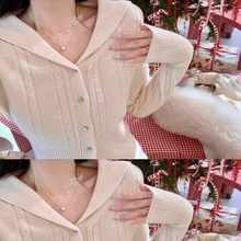 Sweet Girl's Navy Collar Girly Wool Knitted Cardigan Top Women's Winter New All-match Fashionable Solid Color Sweater