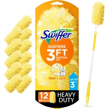 Swiffer Duster Heavy Duty 3 ft Extended Handle Dusting Kit 1 Duster, 12 Refills