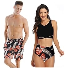 Swimsuit for Couples Matching Swimwear Tropical Plant Monstera Men Swim Trunks Women Bikini 2-Piece Suit