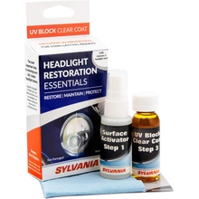 SYLVANIA - Headlight Restoration Essentials Kit - UV Block Clear Coat, Most Important Step to Restore Sun Damaged Headlights, Surface Activator, UV Protection for Clearer Headlights - 1 Fl Oz