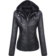 Tanming Women&amp;#39;s Removable Hooded Faux Leather Jackets
