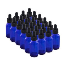 مستودع الزجاجة - 24 عبوة - 1 أونصة زجاجة زجاجية مع قطارة - أزرق - 20-400 تشطيب الرقبة - زجاجات بوسطن المستديرة - حماية الأشعة فوق البنفسجية