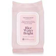 The Face Shop Rice Water Bright Makeup Remover Wipes for Face with Rice Extract, Brightening, Moisturizing, Infused with Cleansing Milk, Vegan Disposable Cleansing Facial Wipes, Korean Skin Care