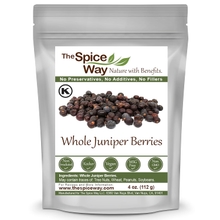 The Spice Way Juniper Berries - Whole berries, pure, no additives, Non-GMO, no preservatives, 4 oz great for cooking and for spicing tea, syrup, meat, beef, turkey, soups and more. resealable bag