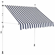 Tidyard Manual Retractable Sun Shade Patio Awning 59 Inches for Window Terrace Balcony Garden Blue and White Stripes