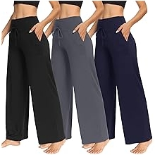 3 Pack Women's Wide Leg Pants with Pockets - Casual Loose Yoga Trouser Pants Sweatpants Palazzo Lounge Pajama Pants