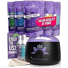 Tress Wellness Waxing Kit for Sensitive Skin, Safe for Face & Skin, Prep & Aftercare Spray, Easy to Use, At-Home Kit for Face, Bikini, Brazilian & Full Body - Digital Display, Black Purple Flower