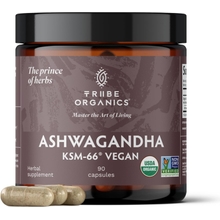 TRIBE ORGANICS نباتي Ashwagandha KSM 66 مستخلص مسحوق الجذر العضوي النقي مكمل الأيورفيدا - دعم مزاج التركيز يزيد من قوة الطاقة 600 ملغ من KSM66 الطبيعي لامتصاص فائق - 90 كبسولة