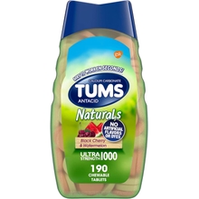 TUMS Naturals Ultra Strength Antacid Chews for Heartburn Relief, Great for a Summer BBQ - Black Cherry &amp; Watermelon - 190 Count