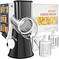 Cambom Rotary Cheese Grater Hand Crank Cheese Shredder for Fresh Cheese, Vegetable, Nuts,Non-slip Suction Base, Free Cleaning Brush Three Blades, Black