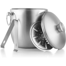 دلو من الفولاذ المقاوم للصدأ من Bellemain مع غطاء - دلو ثلج معزول بجدار مزدوج لبار الكوكتيل ، الحفلات ، بوفيه - حامل مكعب ثلج نادل مع صينية تنقيط ، ملقط - 3 لتر حاوية ثلج كبيرة