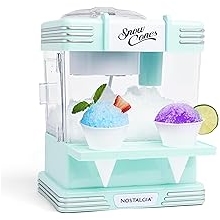 Nostalgia Snow Cone Shaved Ice Machine - Retro Table-Top Slushie Machine Makes 20 Icy Treats - Includes 2 Reusable Plastic Cups &amp; Ice Scoop - Aqua