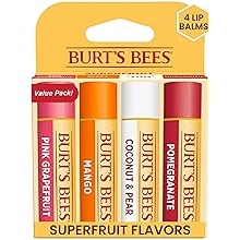 Burt's Bees Lip Balm - Pink Grapefruit, Mango, Coconut &amp; Pear, and Pomegranate Pack, Lip Moisturizer With Beeswax, Tint-Free, Natural Origin Conditioning Treatment, 4 Tubes, 0.15 oz.