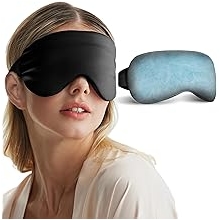 Cooling Eye Mask for Dark Circles Puffiness - Fsa Eligible Items Hsa, Cold Compress for Puffy Eyes Migraines Headache After Surgery, Office Airplane Travel Essentials Gel Ice Pack for Sleep(Black)