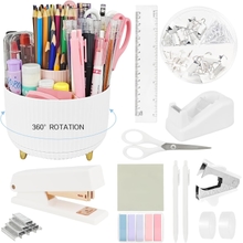 14 in 1 White Office Supplies Set, Desk Accessories 360 Pen Holder and Accessories