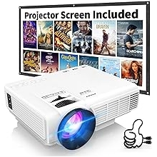 1080P Mini Projector with Screen, Portable Home Theater Movie Projector with Two-Way Bluetooth, HDMI/USB Input for Smartphone/TV Stick, Ideal for Indoor &amp; Outdoor Use