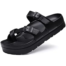 Women's Platform Sandals with Arch Support Comfortable Foam Slides Summer Beach Sandals with Adjustable Buckle
