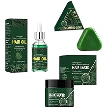 3-Piece Thuja Leaf Hair Care Set, Shampoo Bar, Hair Mask & Hair Oil, Usman Grass And Oriental Arborvitae For Oily Scalp Frizz Control And Nourished Locks Multicolor