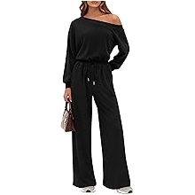 Long Sleeve Jumpsuit For Women Dressy 2026 Off Shoulder One Piece Loose Wide Leg Jumpsuits Casual Flowy Romper