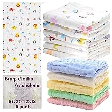 Baby Muslin Burp Cloths Washcloths 11 Pack Rags Face Towels Large Newborn Essentials Baby Registry Search 100% Cotton 6 Layered Muslin 10"x20" dan 12"x12" untuk Set Hadiah Lelaki & Perempuan