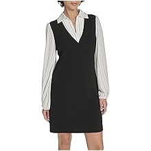 Tommy Hilfiger Womens Long Sleeves Collared Scuba Crepe Body Shift Dress