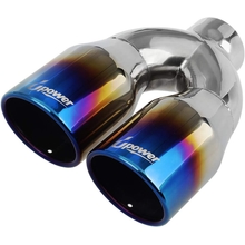 Upower 2.5 Inch Inlet 3.5 Inch Outlet Dual Exhaust Tips Tailpipe 2.5 to 3.5 9.75 Length Stainless Steel Polished Vacuum Plating Blue 1.2mm Thickness Weld On Tail PipeSingle Wall,Rolled Edge