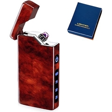 USB Electronic Lighter Electric USB Lighter Arc Lighter LED Dual Arc Lighter with Battery Indicator Windproof Plasma Lighter Electric with Gift Box Red Wood Grain