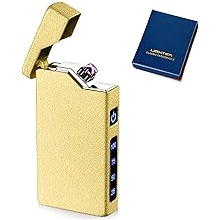 USB Elektronische Feuerzeug Electric USB Lighter Lichtbogen Feuerzeugs LED Dual Lichtbogen Feuerzeugs mit Batterieanzeige Winddicht Plasma Feuerzeug Elektrisch mit Geschenkbox MattGold