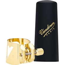Vandoren LC06P Optimum Ligature and Plastic Cap for Soprano Saxophone Gilded with 3 Interchangeable Pressure Plates, Black