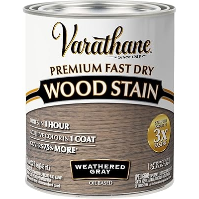 Varathane Premium Fast Dry Wood Stain | 1 Hour Dry Time | 1 Coat Color | Interior Wood Stain | Furniture, Cabinets, Doors, Trim | Quart | Weathered Gray