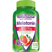 Vitafusion Max Strength Melatonin Gummy Supplements, Strawberry Flavored, 10 mg Melatonin Sleep Supplements, America&rsquo;s Number 1 Gummy Vitamin Brand, 50 Day Supply, 100 Count