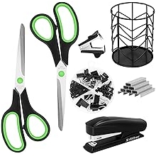 Office Supplies Kit, Desk Accessories Set, Products Include Scissors, Stapler, Staples, Staple Remover Pen Holder, Paper Clips, Push Pins, Binder Clips