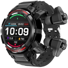 GT100 2 in 1 Smartwatch with TWS Earbuds 1.43 Inch 128MB Round Waterproof Music MP3 Speaker NFC Smart Watch Bluetooth Headphones Health Monitor Sports Fitness Tracke Black