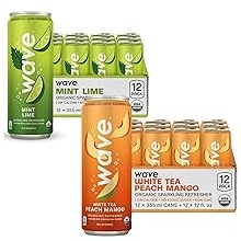 WAVE Sparkling Refreshers | Sparkling Juice | Organic Hydration | Low Calorie Drink | 2x 12-Pack | White Tea Peach Mango & Mint Lime