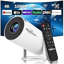 Mini Projector Support 4K, 200 Ansi Outdoor &amp; Home Movie Portable Projector with Wifi6 and 5.0 Bluetooth, Automatic Keystone Correction, 180&deg;Rotatable, Compatible with HDMI USB PC Laptop