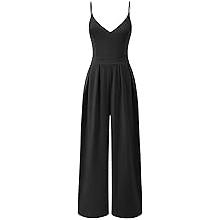 Women V Neck Spaghetti Strap Wide Leg Dressy Jumpsuits 2026 Summer Casual One Piece Jumper Romper Outfits &amp; Pockets